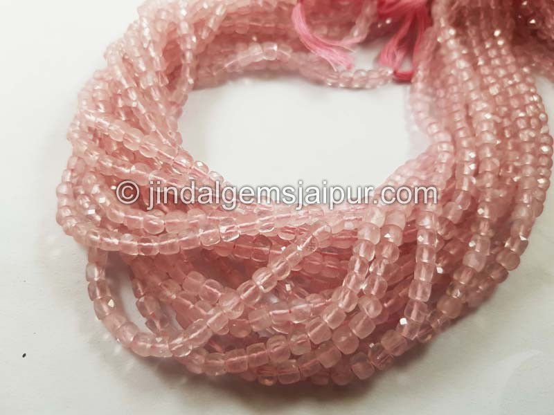 Rose quartz micro cut cube beads